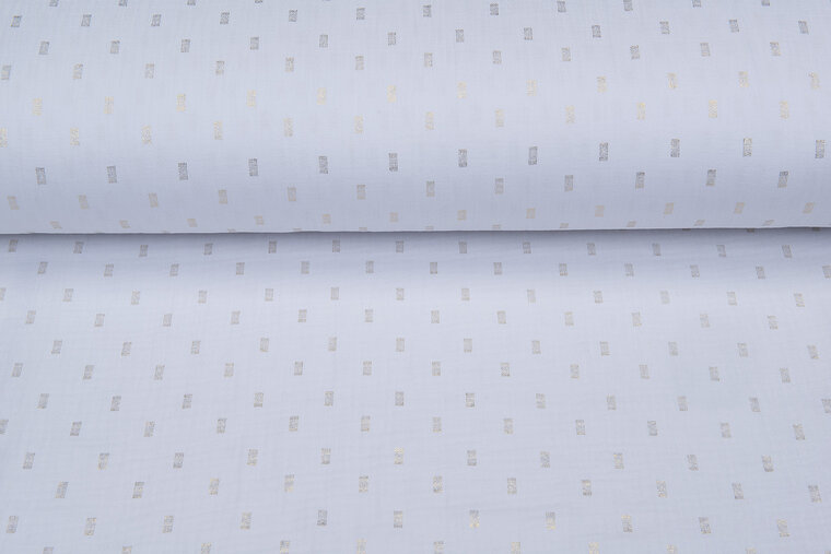 Baumwoll Musselin bedruckt bedrukt Foil Rectangle weiss-gold