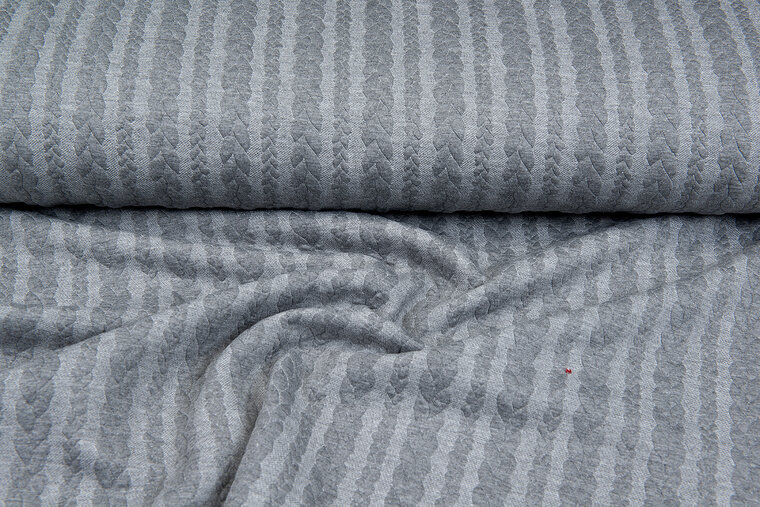 Strickstoff mit Zopfmuster grau meliert