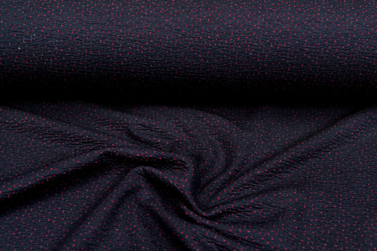 Strickstoff little dots dunkelblau-rot