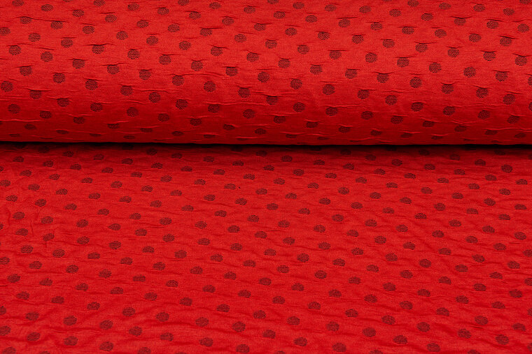 Strickstoff dots rot-dunkelgrau