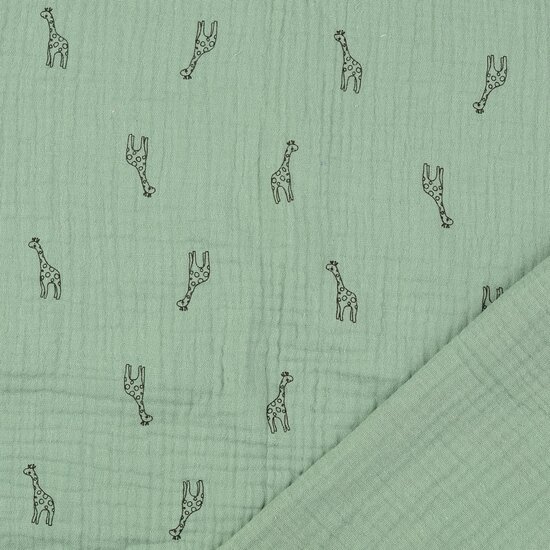 Baumwoll Musselin bedruckt little giraffe pastellmint