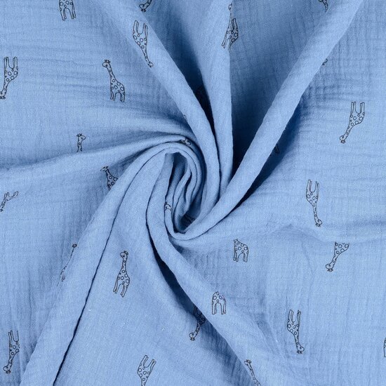 Baumwoll Musselin bedruckt little giraffe metalblau