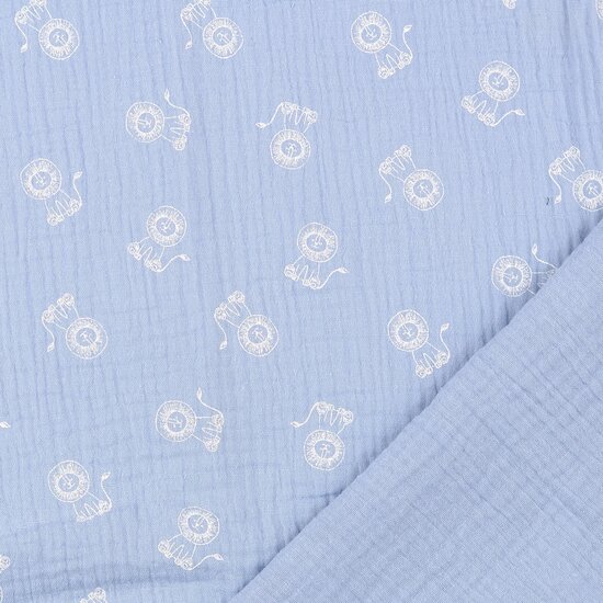 Baumwoll Musselin bedruckt little lions pastellblau