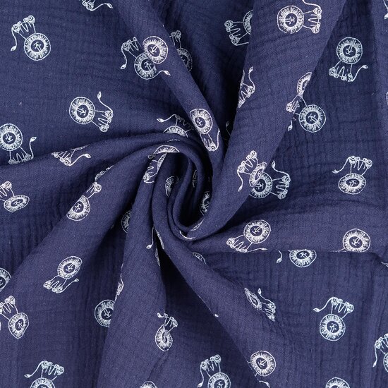 Baumwoll Musselin bedruckt little lions dunkelblau