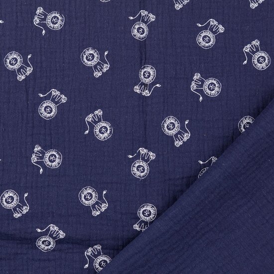Baumwoll Musselin bedruckt little lions dunkelblau