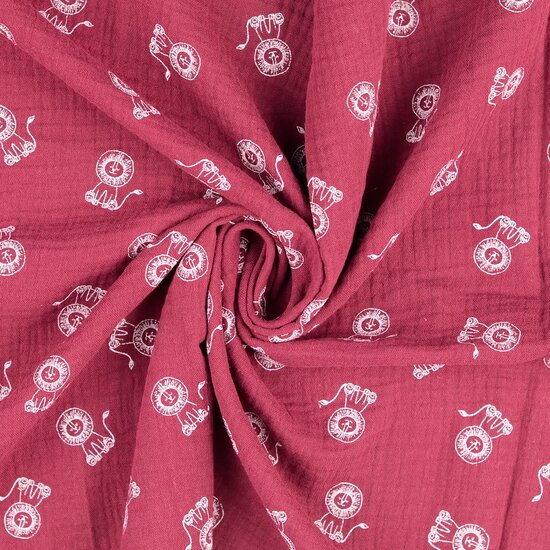 Baumwoll Musselin bedruckt little lions bordeaux