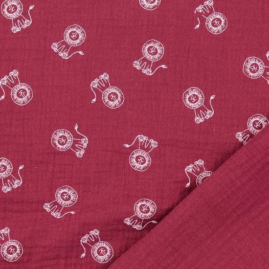 Baumwoll Musselin bedruckt little lions bordeaux