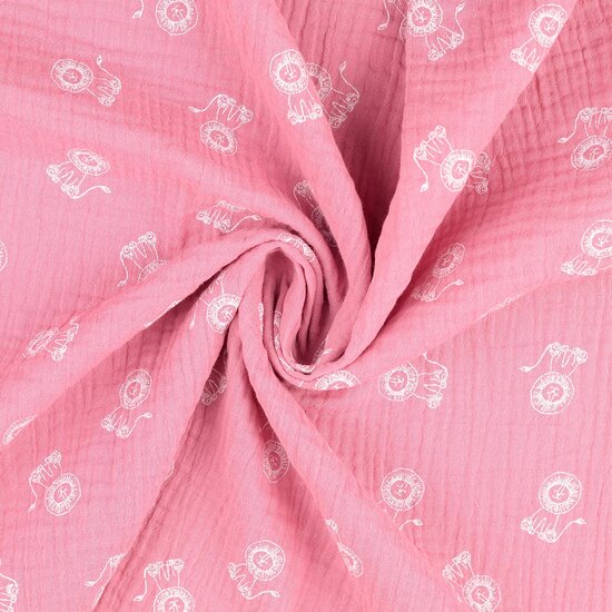 Baumwoll Musselin bedruckt little lions altrosa