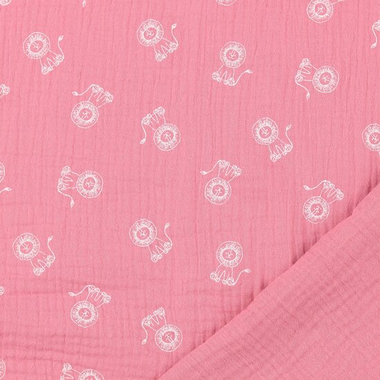 Baumwoll Musselin bedruckt little lions altrosa
