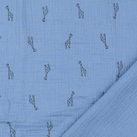 Baumwoll Musselin bedruckt little giraffe metalblau