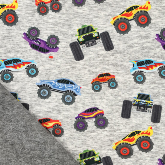Alpenfleece bedruckt monster machines grau