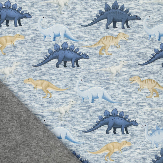 Alpenfleece bedruckt dinos jeansblau