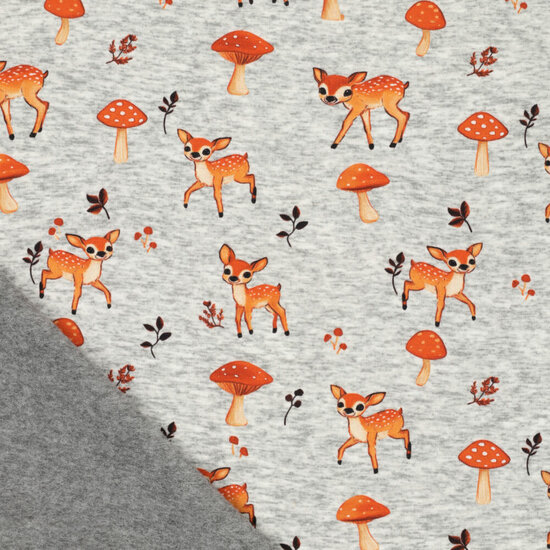 Alpenfleece bedruckt little cute deer grau