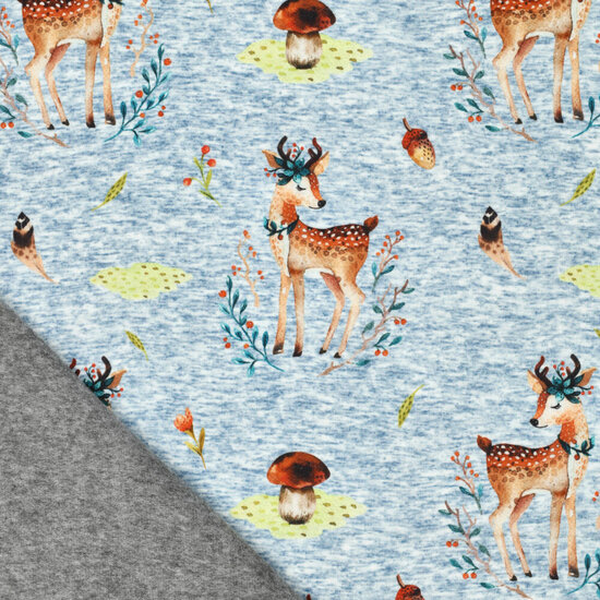 Alpenfleece bedruckt cute deer jeansblau
