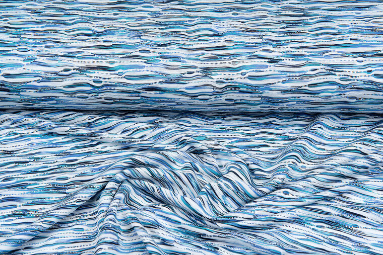 Baumwolljersey embroidered retro stripes blau-lila