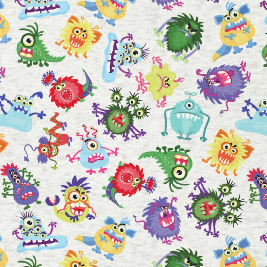 Alpenfleece bedruckt funny monsters hellgrau