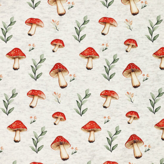 Alpenfleece bedruckt mushrooms hellgrau