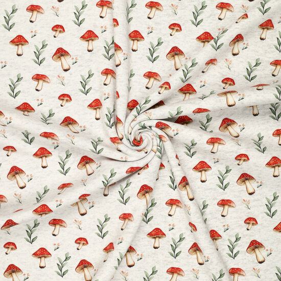 Alpenfleece bedruckt mushrooms hellgrau