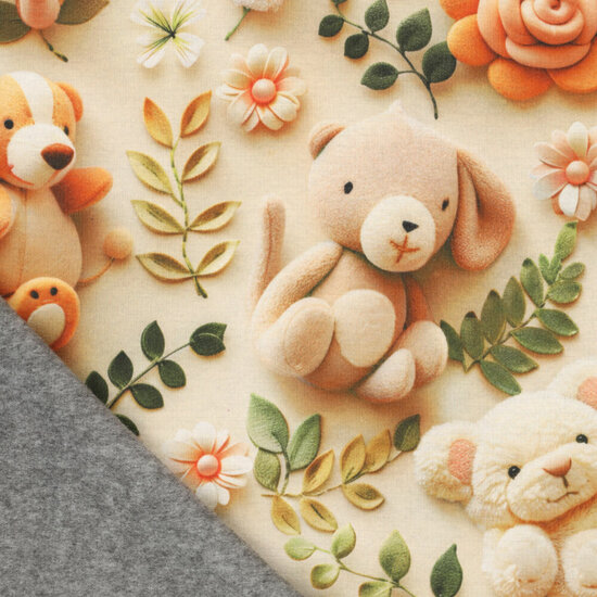 Alpenfleece bedruckt cuddly bears beige