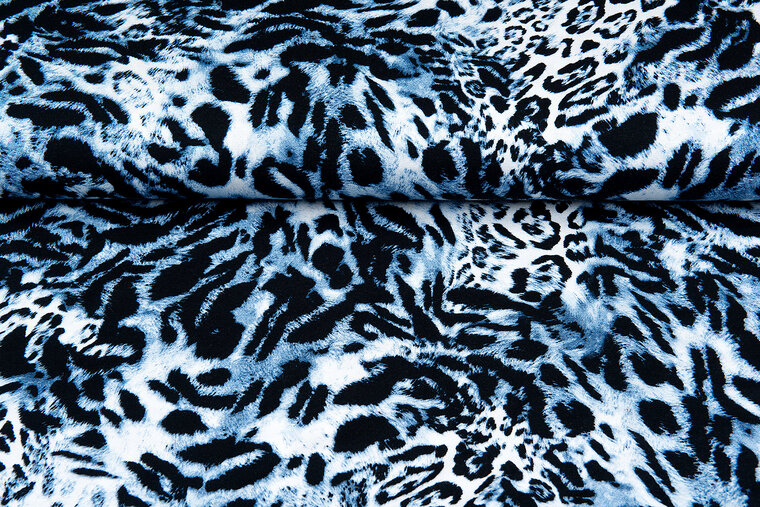 Baumwolljersey bedruckt panther blau-weiss