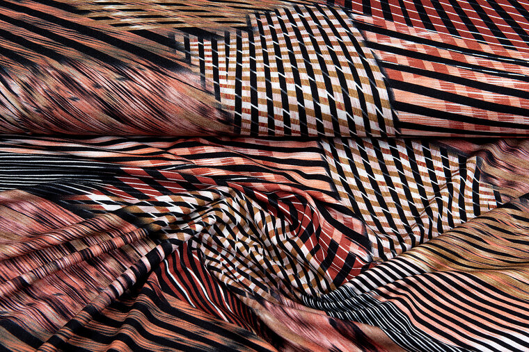 Baumwolljersey bedruckt wild color rot-schwarz