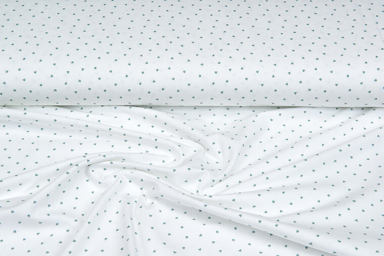 Baumwolljersey bedruckt mini hearts ecru - altgr&uuml;n