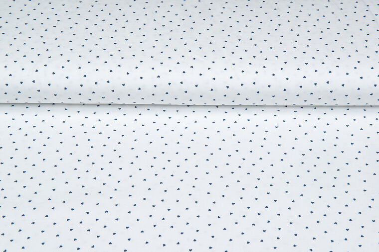 Baumwolljersey bedruckt mini hearts ecru - blau