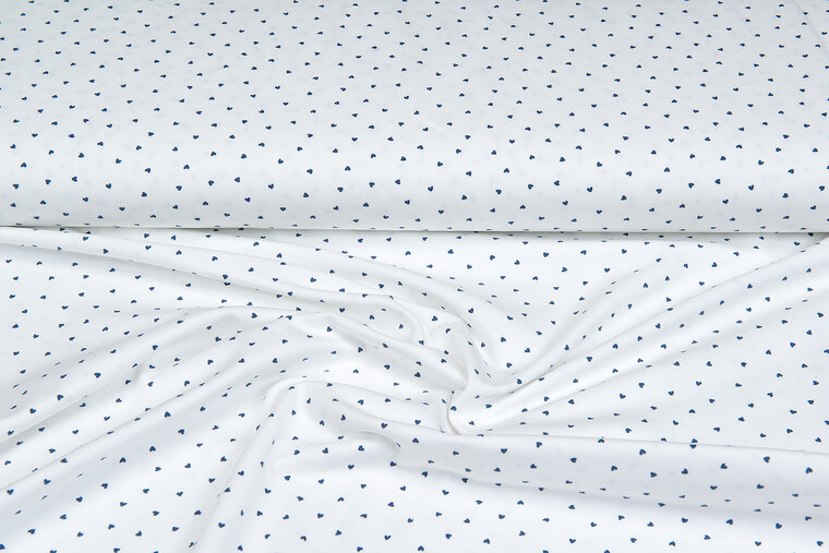 Baumwolljersey bedruckt mini hearts ecru - blau