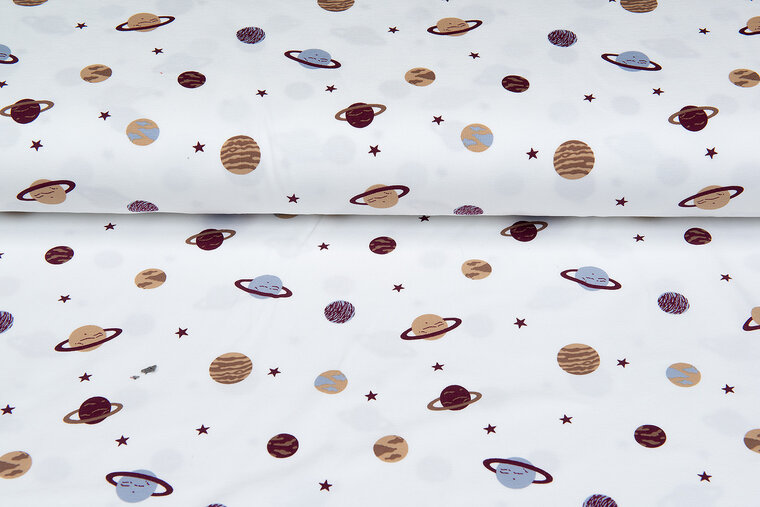 Baumwolljersey bedruckt mini astro world ecru - bordeaux