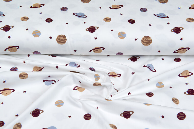 Baumwolljersey bedruckt mini astro world ecru - bordeaux