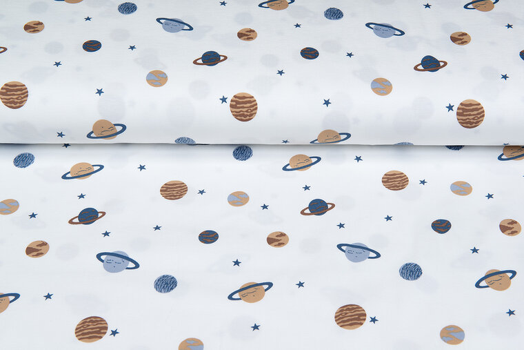 Baumwolljersey bedruckt mini astro world ecru - metalblau