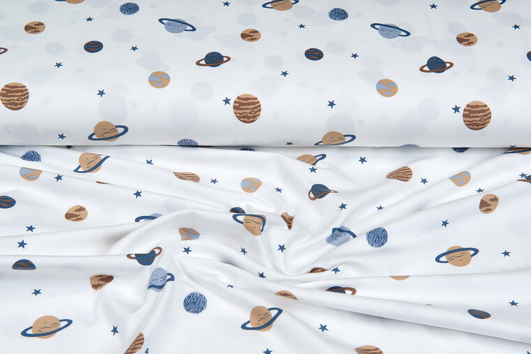 Baumwolljersey bedruckt mini astro world ecru - metalblau