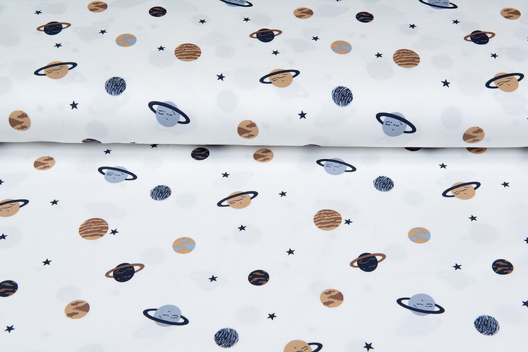 Baumwolljersey bedruckt mini astro world ecru - dunkelblau