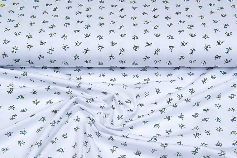 Baumwolljersey bedruckt mini branches weiss
