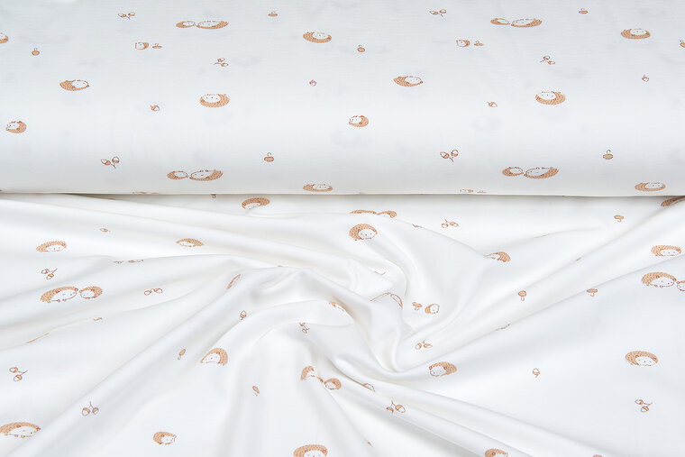 Baumwolljersey bedruckt mini hedgehog ecru - rostrot