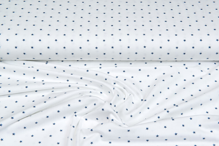 Baumwolljersey bedruckt stars ecru - metalblau