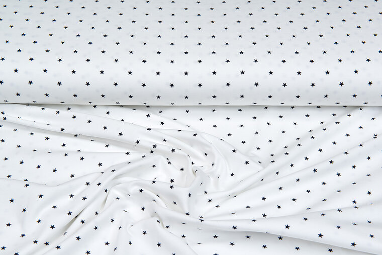 Baumwolljersey bedruckt stars ecru - dunkelblau