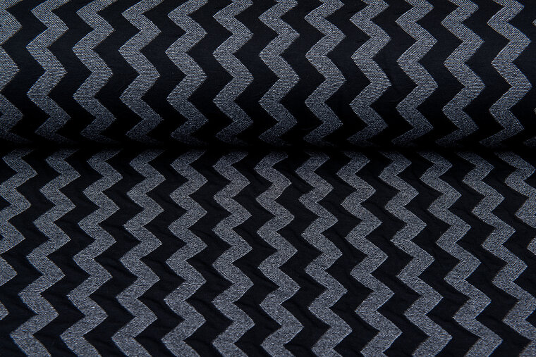 Strickstoff Jacquard zigzag dunkelblau-grau