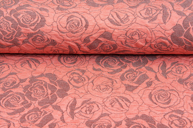 Strickstoff Jacquard roses lachsrosa