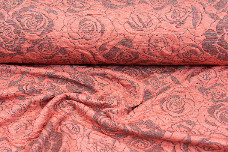 Strickstoff Jacquard roses lachsrosa