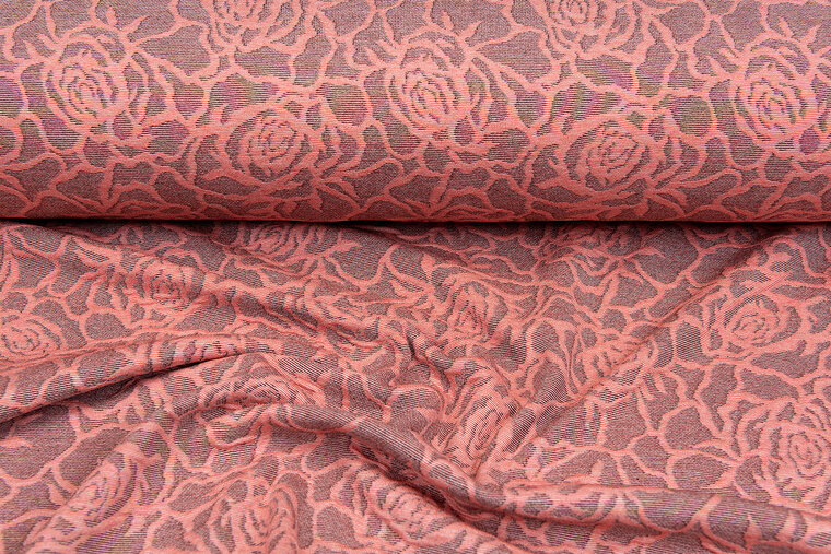 Strickstoff Jacquard flowers lachsrosa