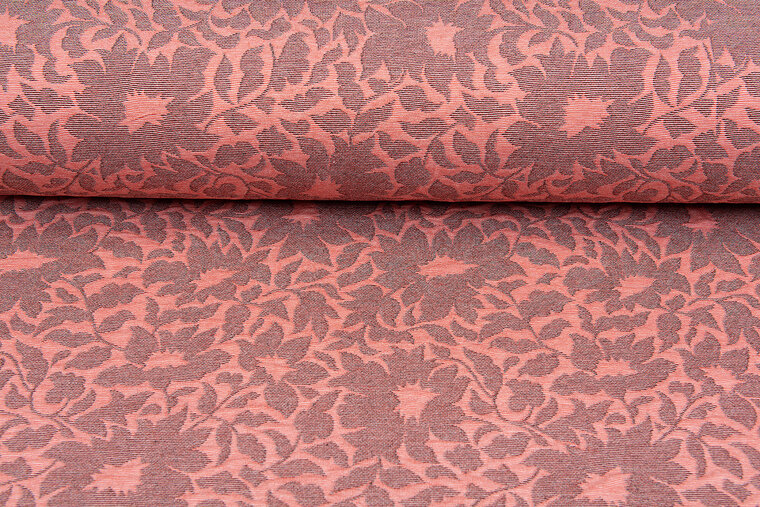 Strickstoff Jacquard autumn leaves lachsrosa
