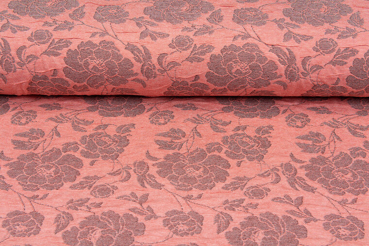 Strickstoff Jacquard roses 1 lachsrosa