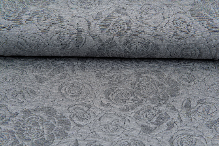 Strickstoff Jacquard roses grau