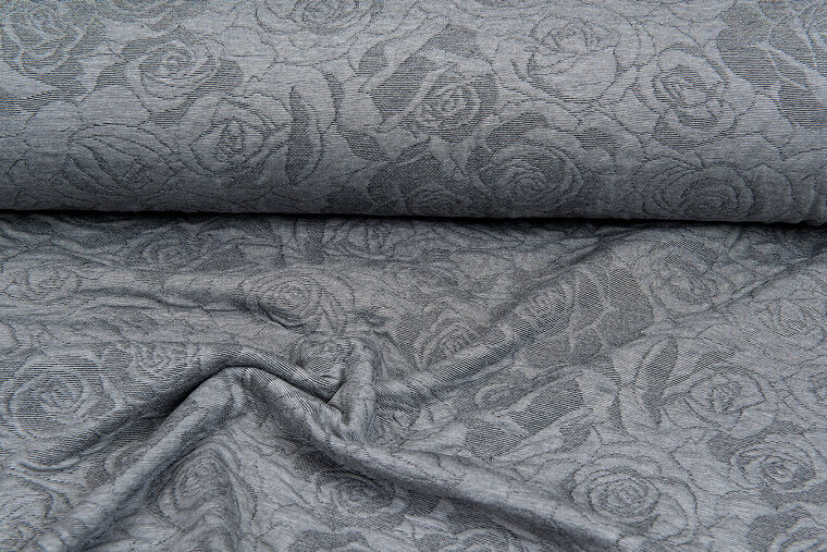 Strickstoff Jacquard roses grau