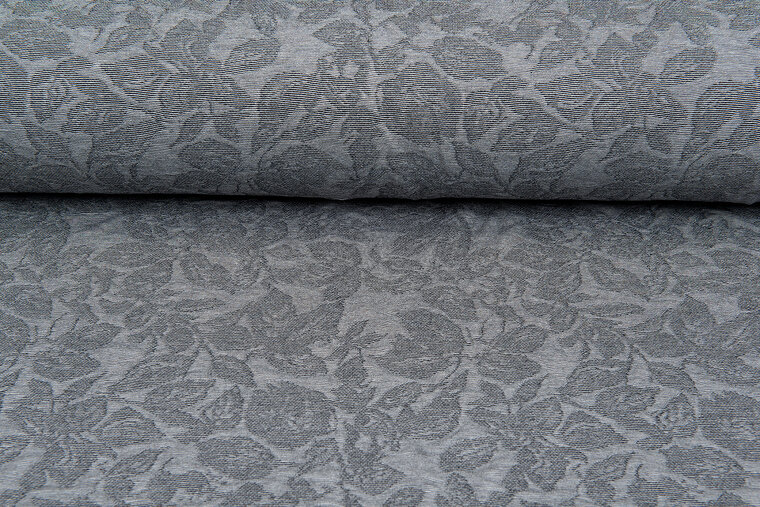 Strickstoff Jacquard retro leaves grau-hellgrau