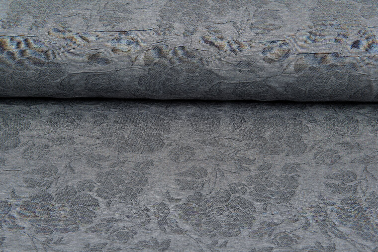Strickstoff Jacquard flower leaves grau