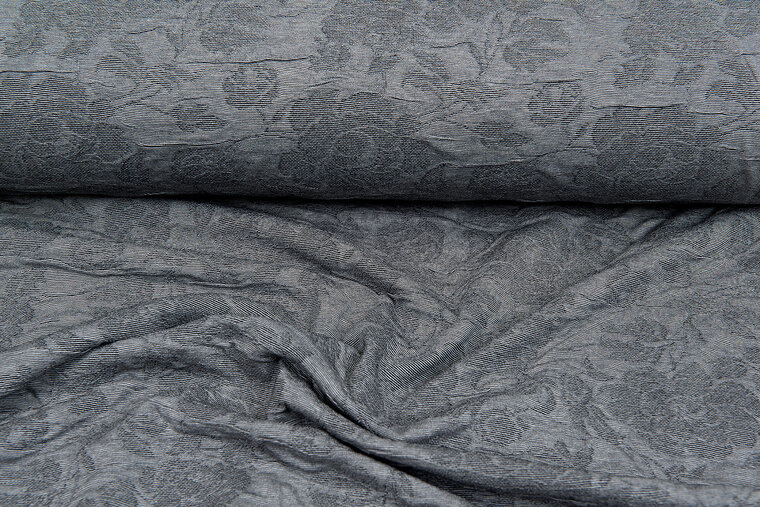 Strickstoff Jacquard flower leaves grau