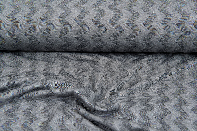 Strickstoff Jacquard little zigzag grau-hellgrau