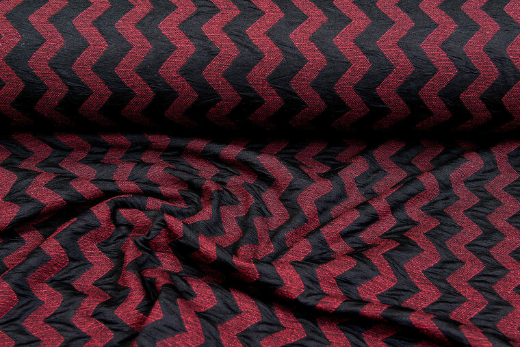 Strickstoff Jacquard zigzag bordeaux-schwarz